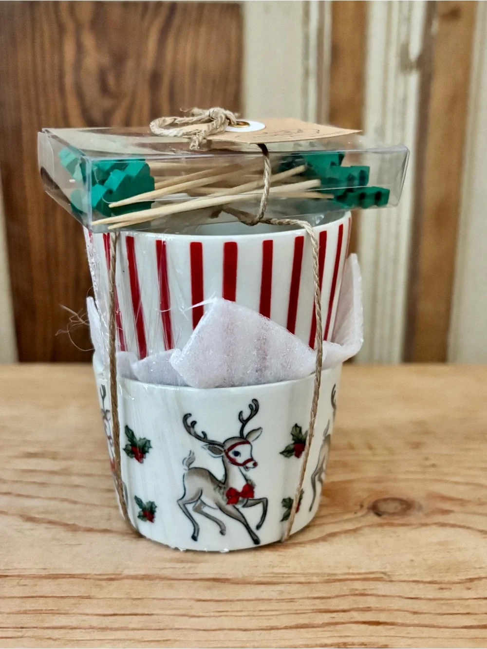 Mud Pie Holiday Reindeer Ceramic Tid Bit Set in Red and Green